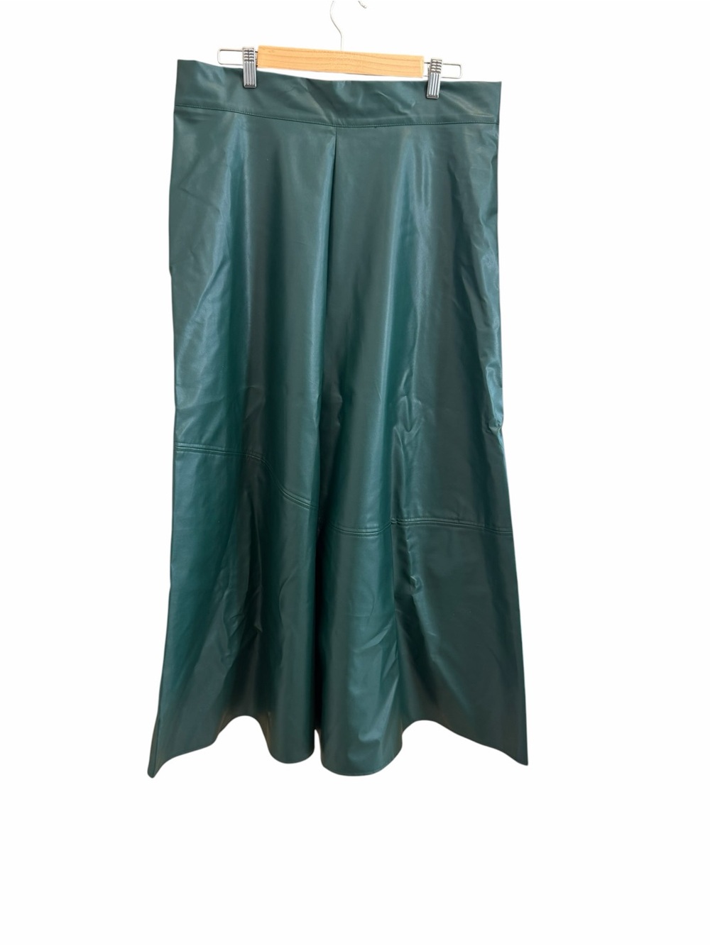 Dark Green Faux Leather A-Line Maxi Skirt